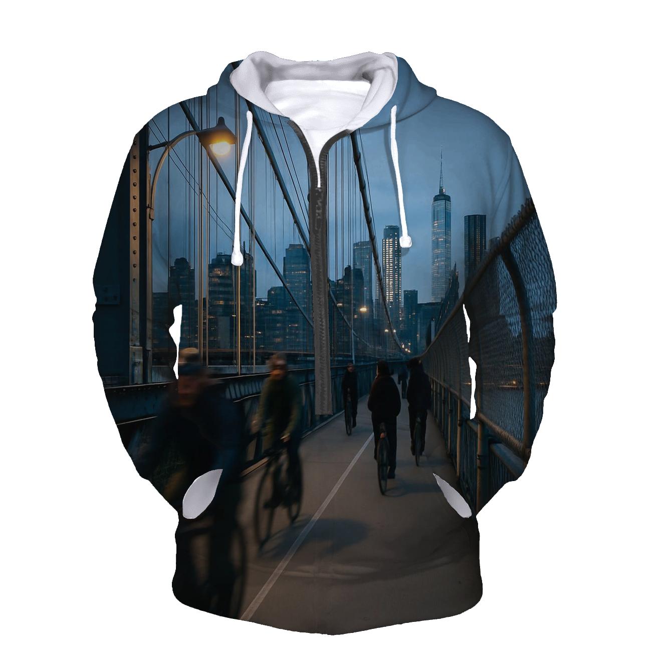 Blue Hour Commute Over The Manhattan Bridge heavyweight hoodies