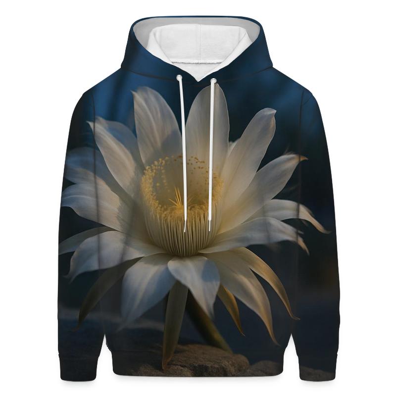 Midnight Blooming Cereus On A Desert Stone Wall premium hoodies