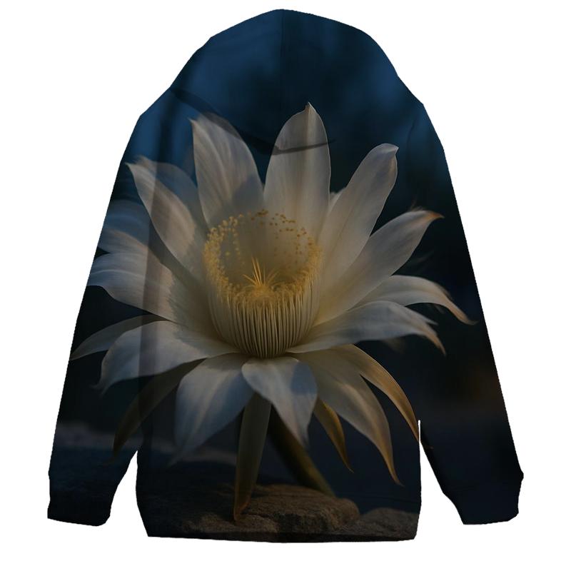 Midnight Blooming Cereus On A Desert Stone Wall premium hoodies