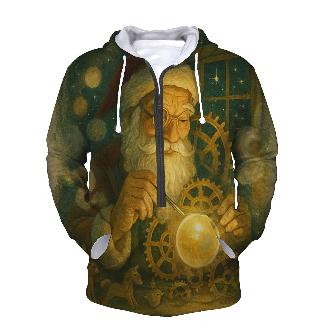Starlit Workshop Clockmaker Santa printed hoodies