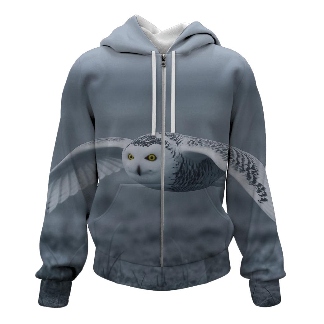 Frostline Forager Snowy Owl embroidered hoodies