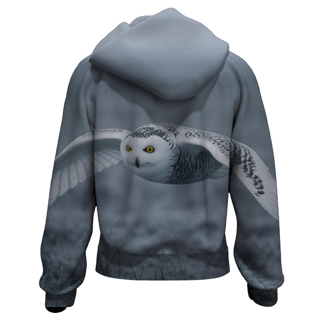 Frostline Forager Snowy Owl embroidered hoodies
