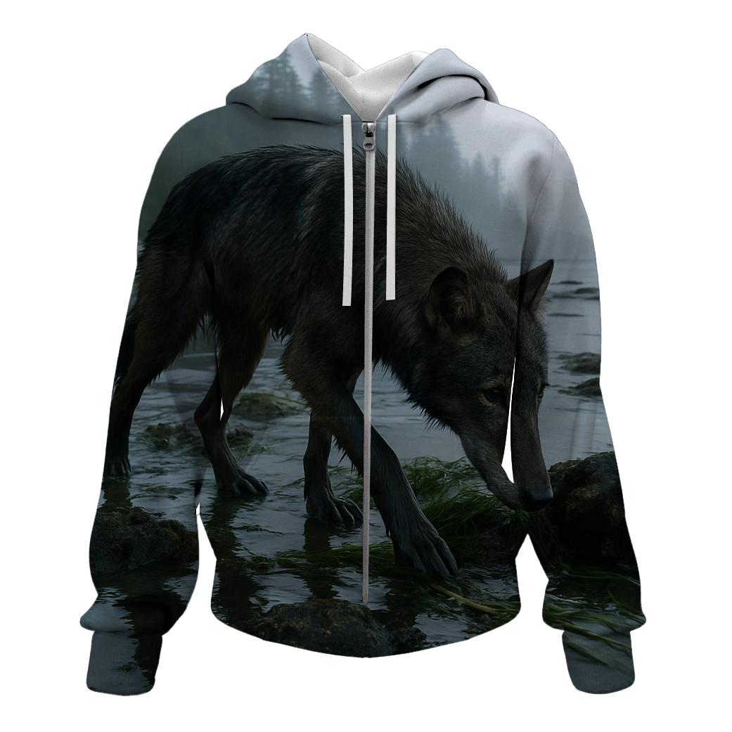 Coastal Wolf Foraging At Low Tide In A Temperate Rainforest Estuary hoodies fashion