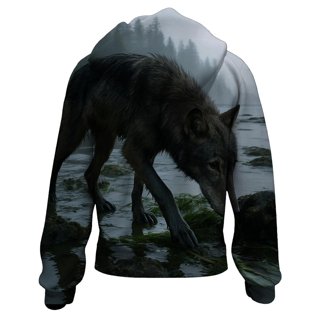 Coastal Wolf Foraging At Low Tide In A Temperate Rainforest Estuary hoodies fashion