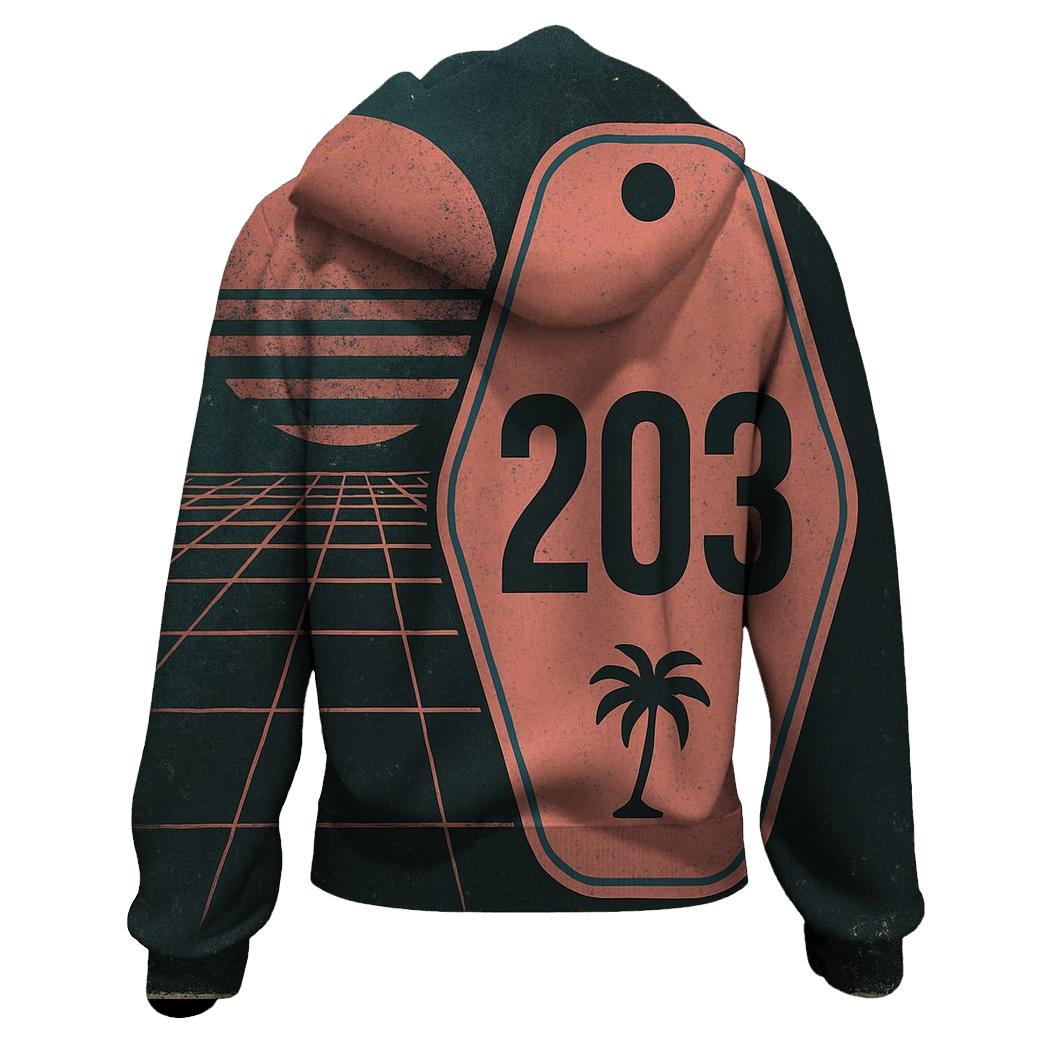 Faded Eighties Night Drive Motel Key Tag Design embroidered hoodies