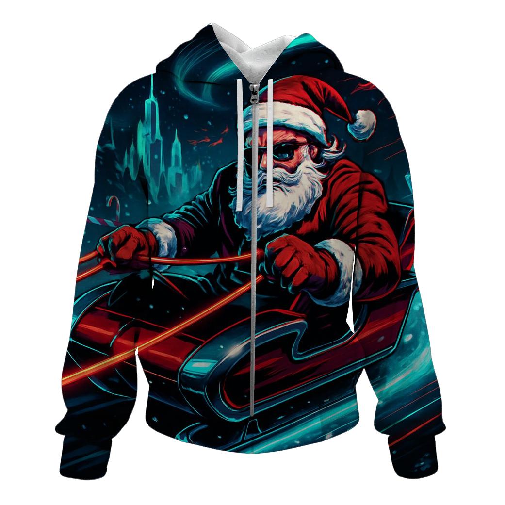 Neon Night Sleigh Drift Santa pullover hoodies