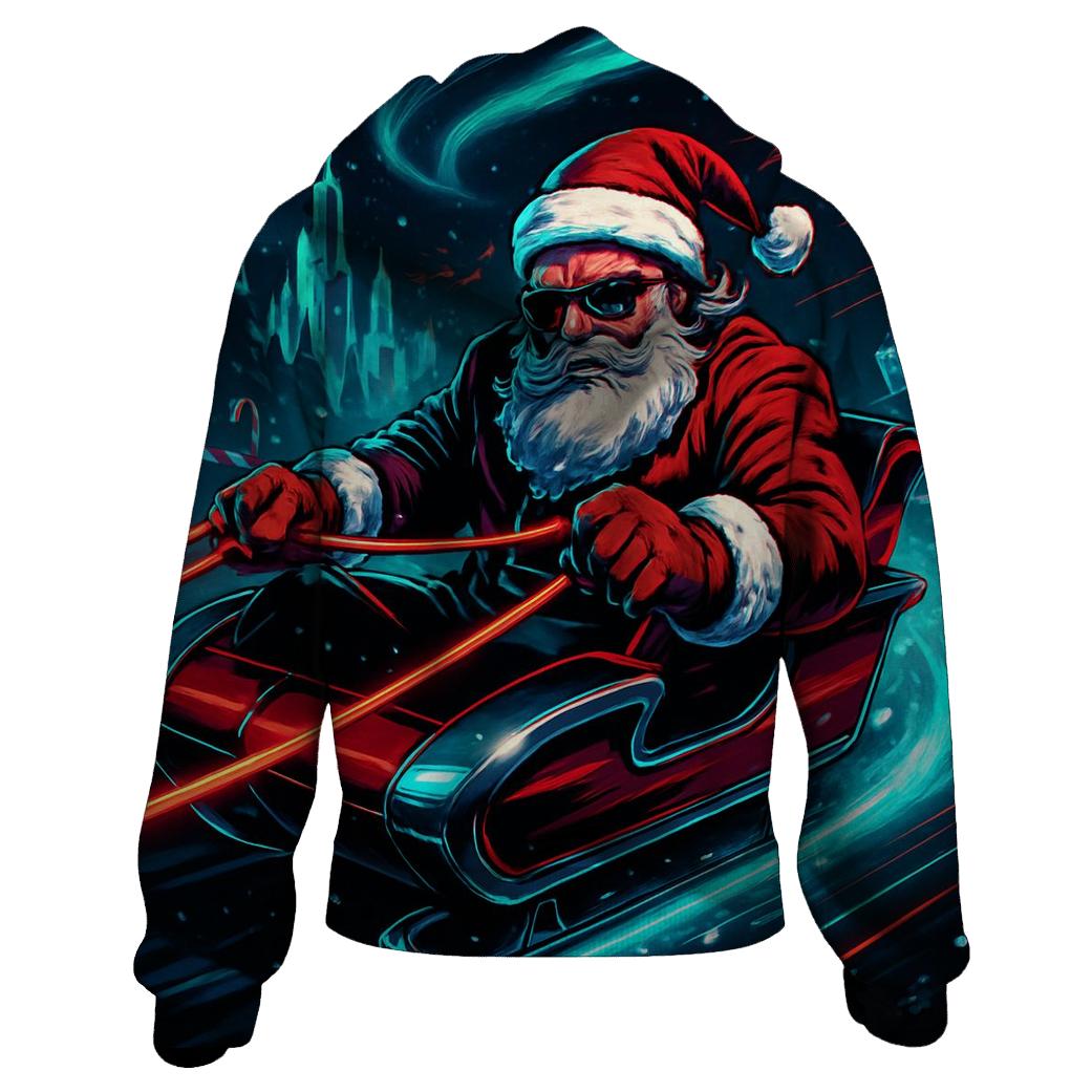 Neon Night Sleigh Drift Santa pullover hoodies