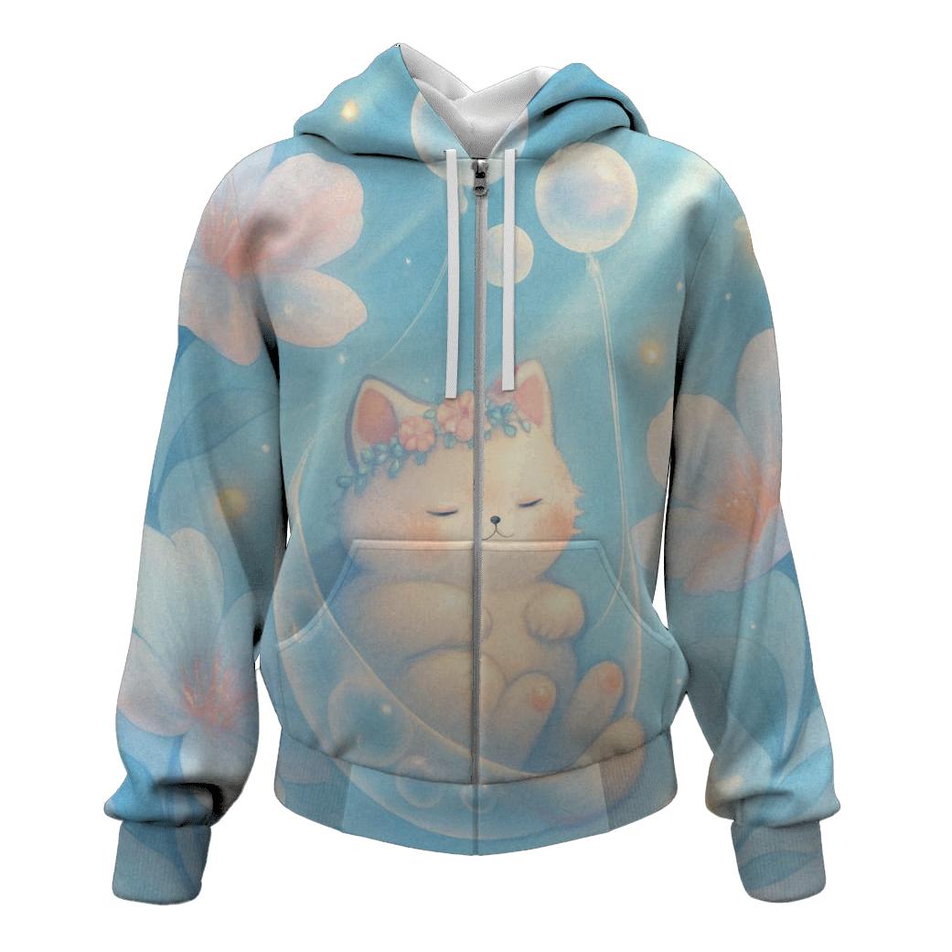 Aurora Bubble Garden Cat printed hoodies