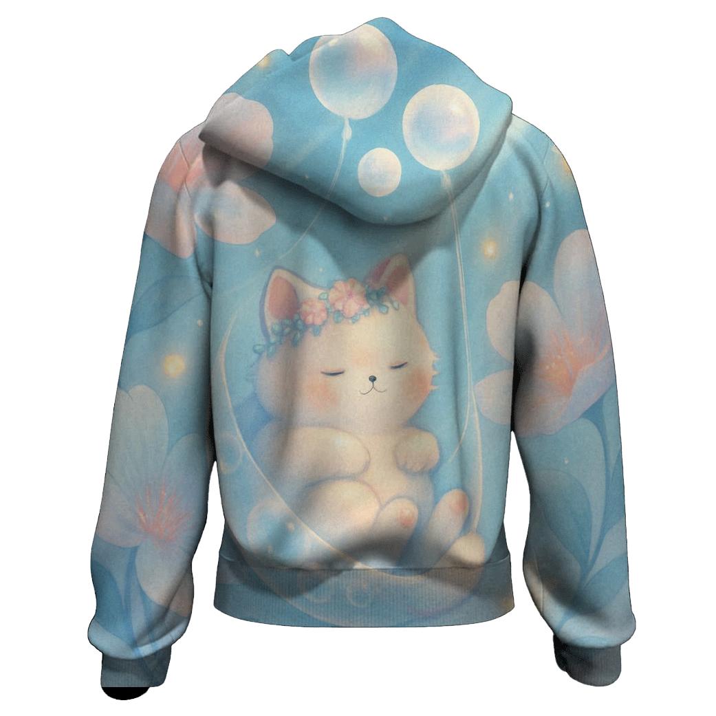 Aurora Bubble Garden Cat printed hoodies