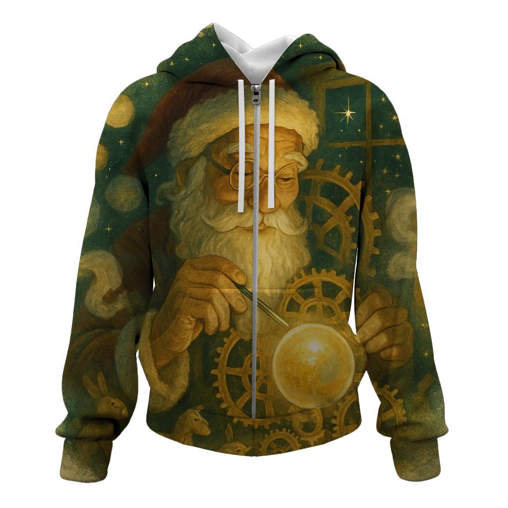 Starlit Workshop Clockmaker Santa printed hoodies