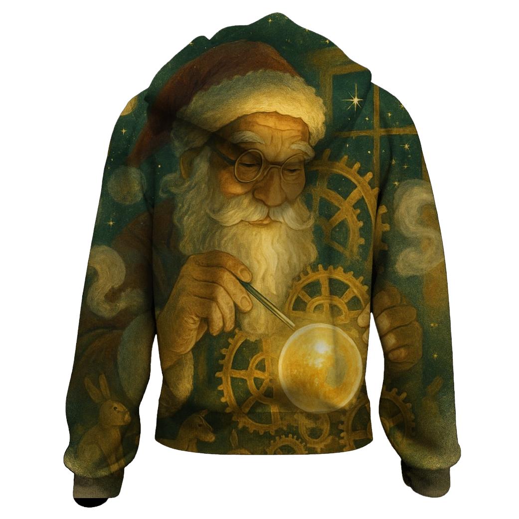 Starlit Workshop Clockmaker Santa printed hoodies