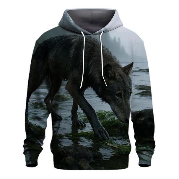 Coastal Wolf Foraging At Low Tide In A Temperate Rainforest Estuary hoodies fashion