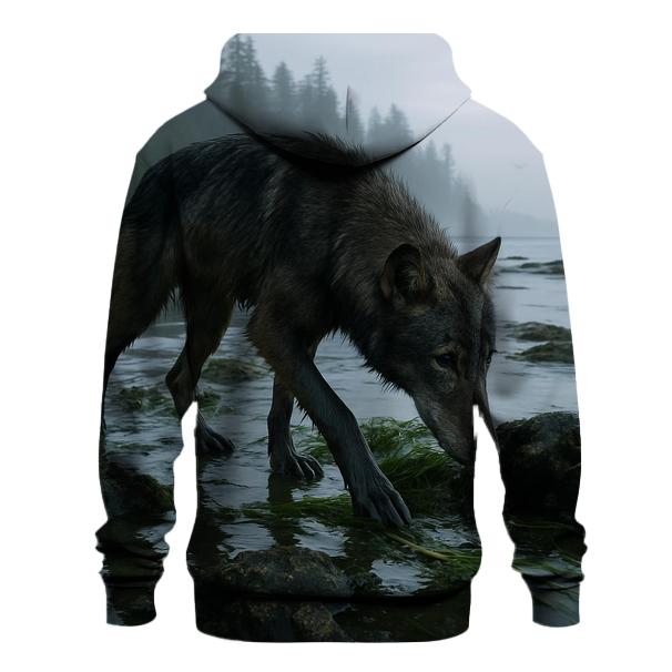 Coastal Wolf Foraging At Low Tide In A Temperate Rainforest Estuary hoodies fashion