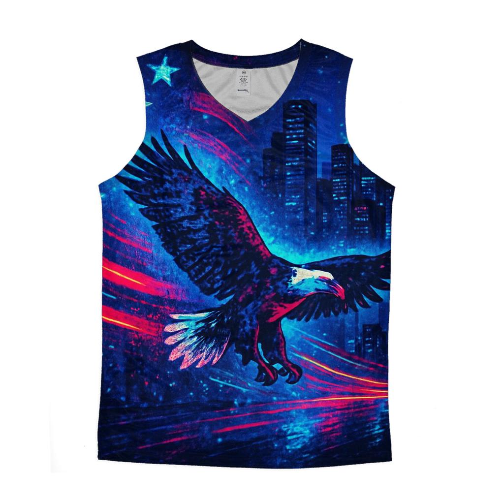 Neon Skyline Starspangled Surge personalized athletic tanks