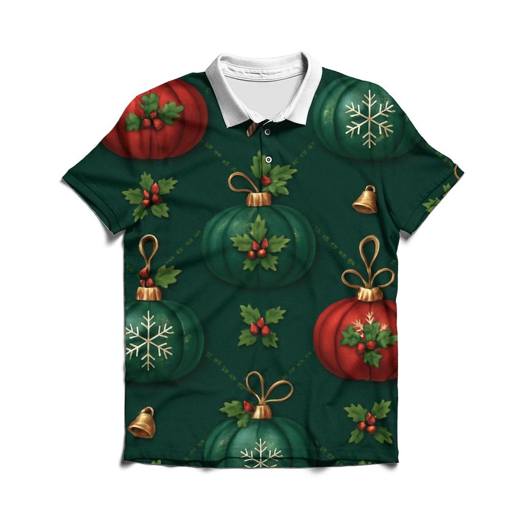 Crimson Ornament Pumpkins Lattice On Midnight Green Background embroidered polo tops
