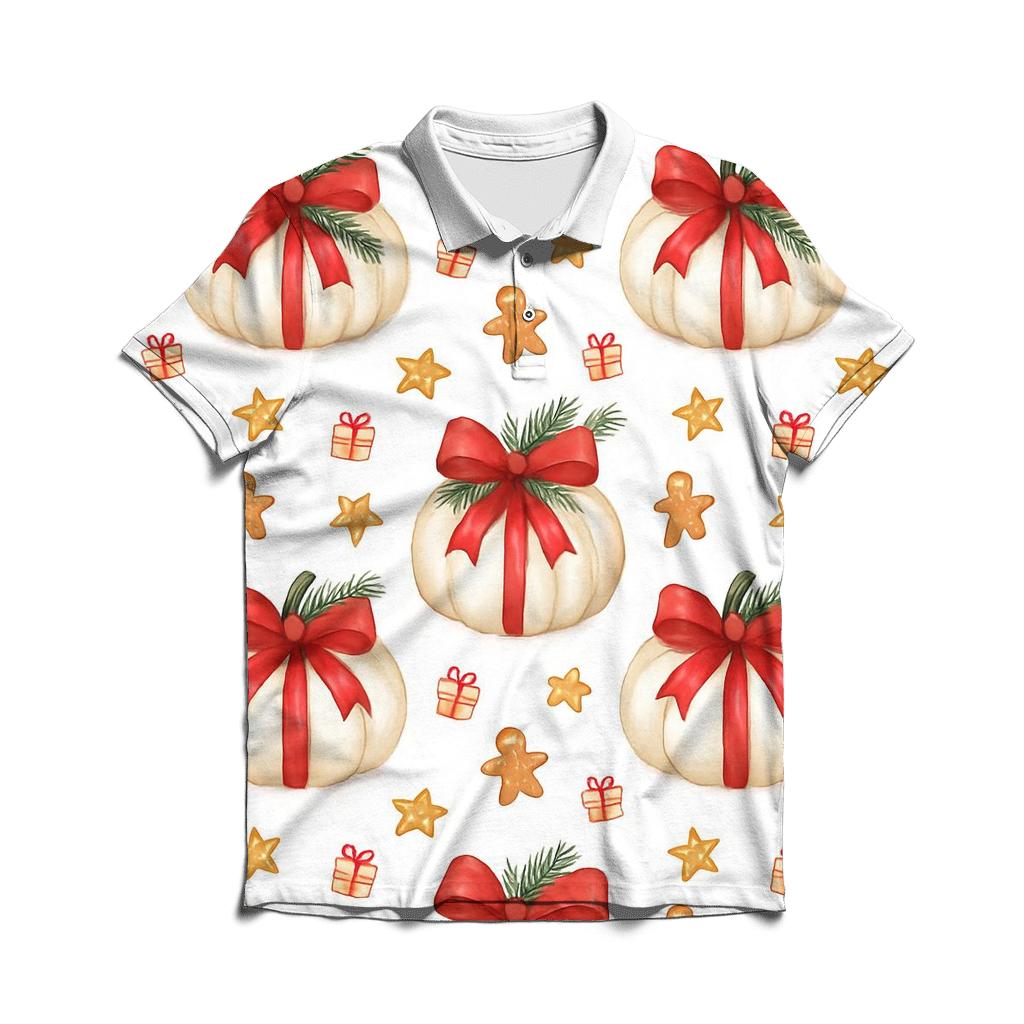Ivory Snowy Pumpkin Gift Grid On White Background stylish collar polo tees