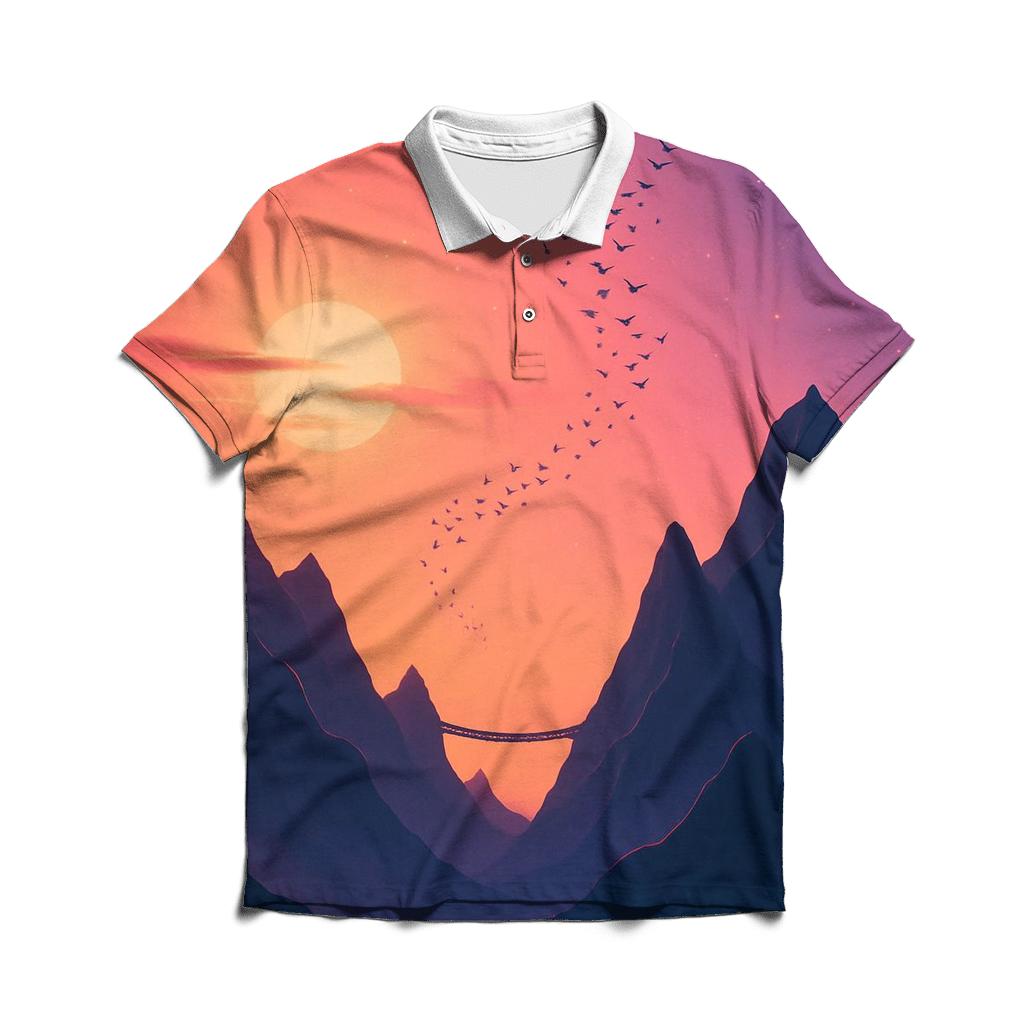 Violet Afterglow Over Skybridge Peaks designer slim fit polos