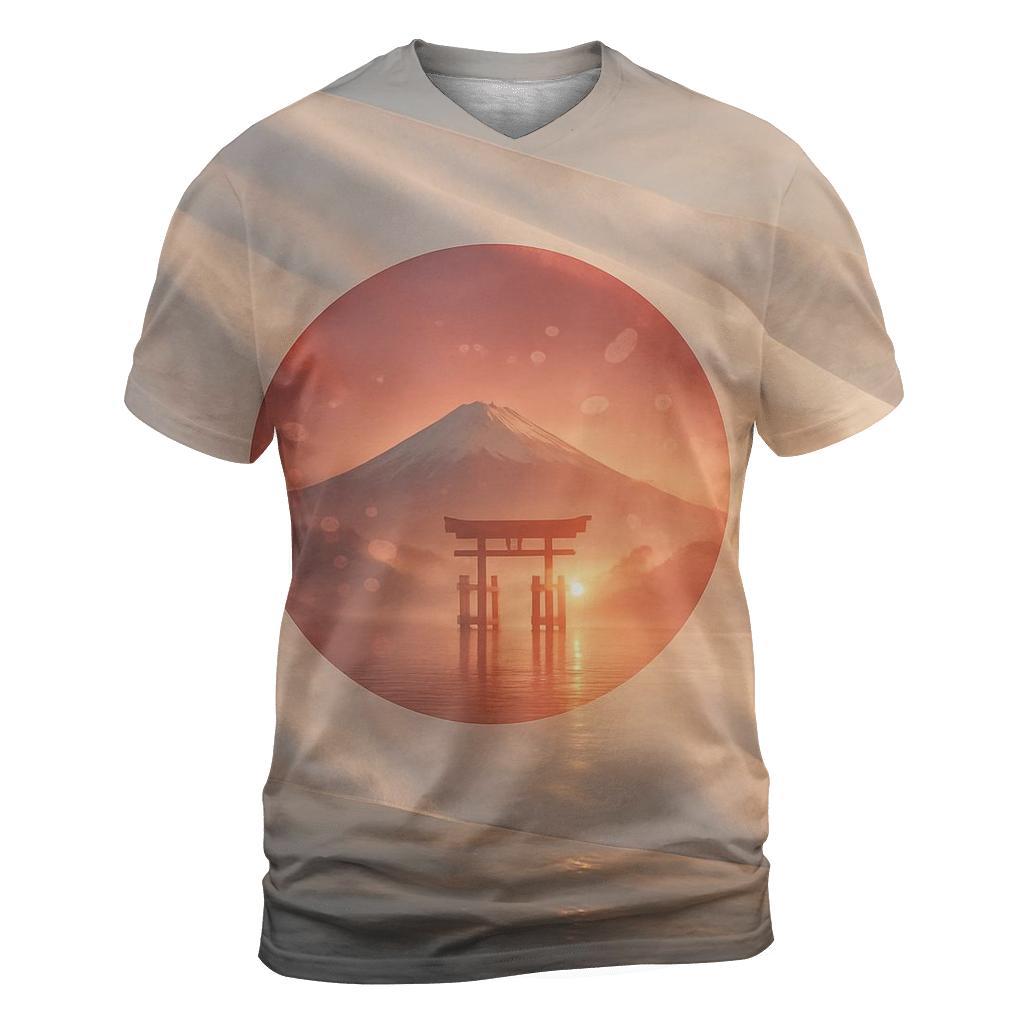 Radiant Sakura Flag Horizon Japan creative print fashion shirts
