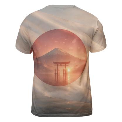 Radiant Sakura Flag Horizon Japan creative print fashion shirts