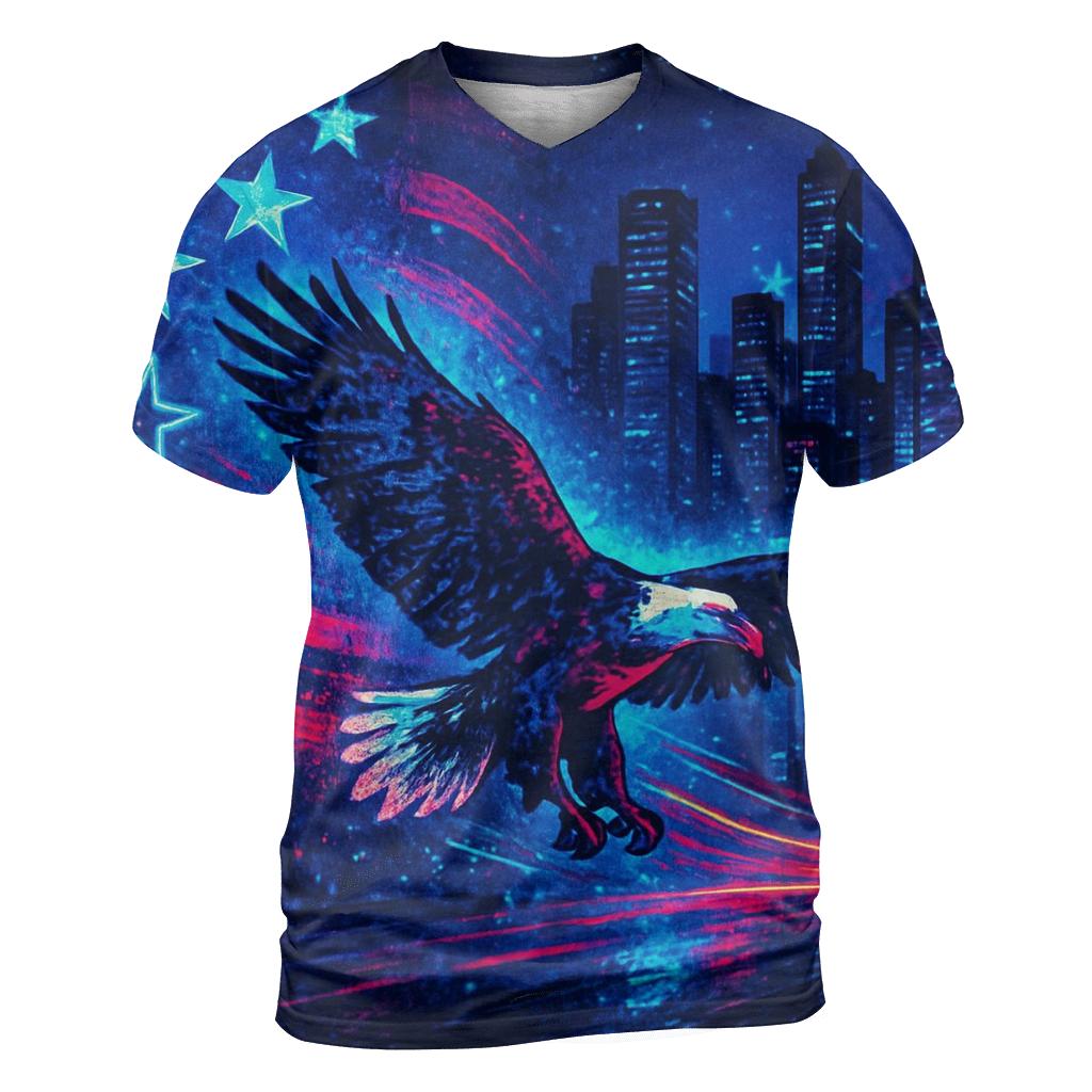 Neon Skyline Starspangled Surge statement graphic shirts