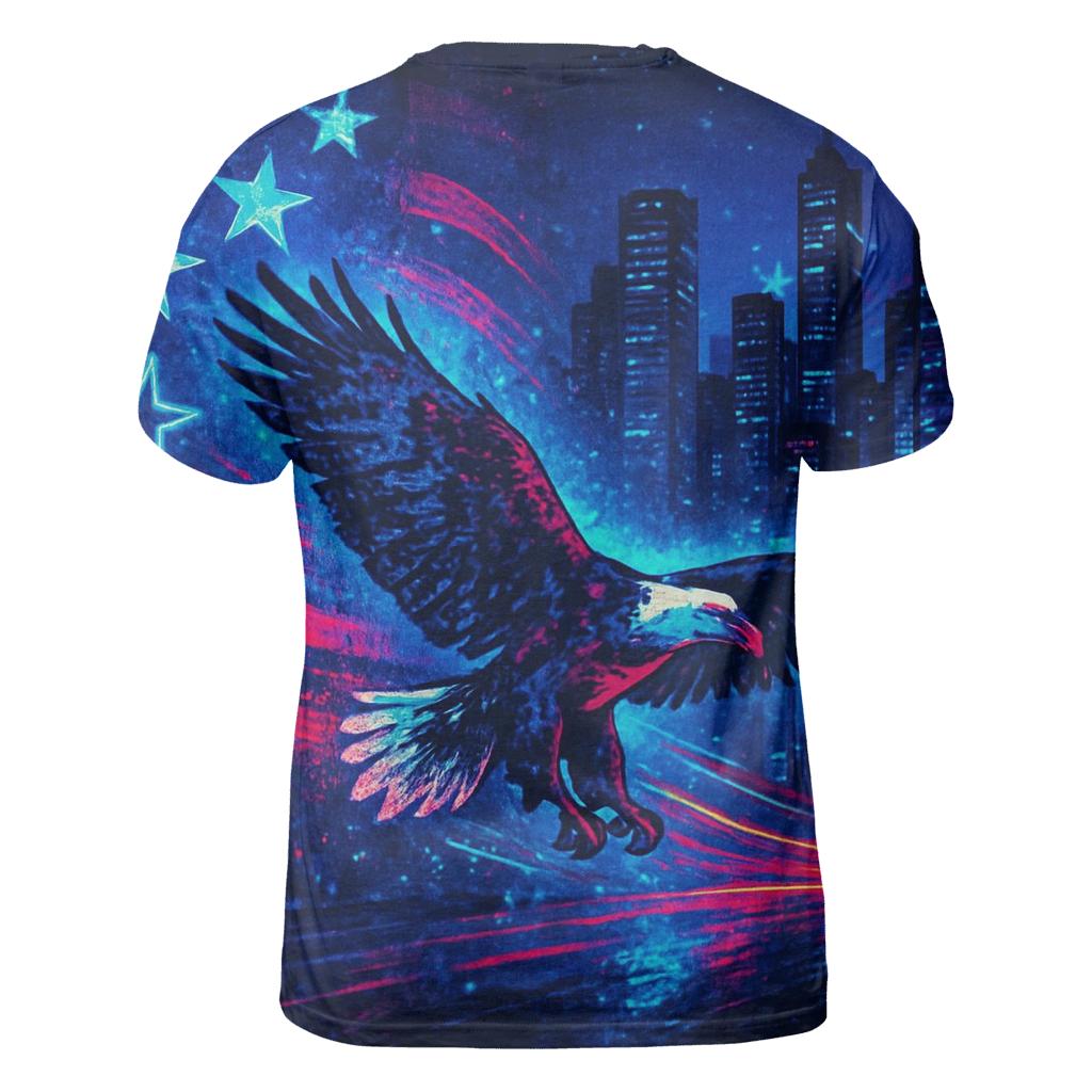 Neon Skyline Starspangled Surge statement graphic shirts