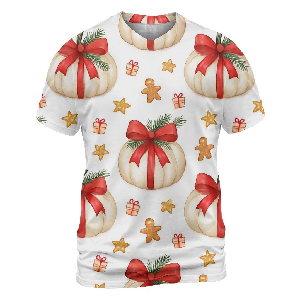 Ivory Snowy Pumpkin Gift Grid On White Background artistic all-over print tops