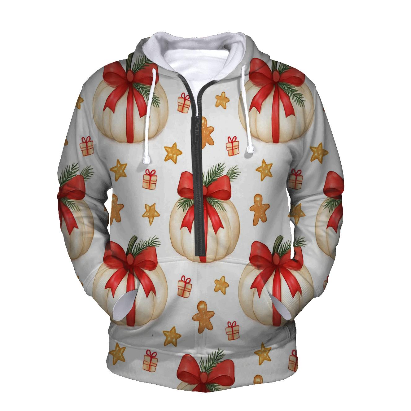 Ivory Snowy Pumpkin Gift Grid On White Background embroidered hoodies