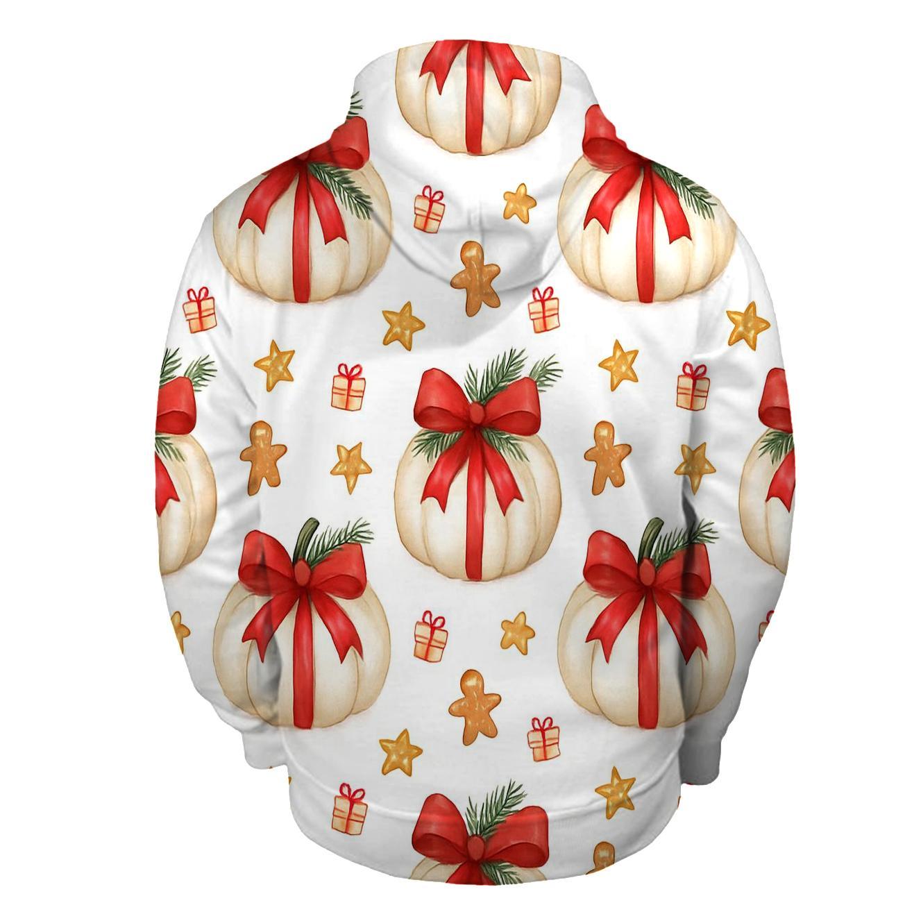 Ivory Snowy Pumpkin Gift Grid On White Background embroidered hoodies