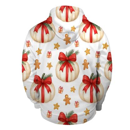 Ivory Snowy Pumpkin Gift Grid On White Background embroidered hoodies