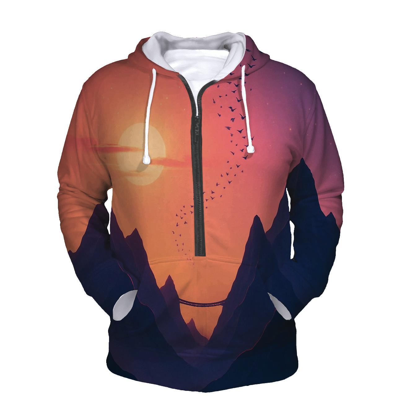 Violet Afterglow Over Skybridge Peaks printed hoodies