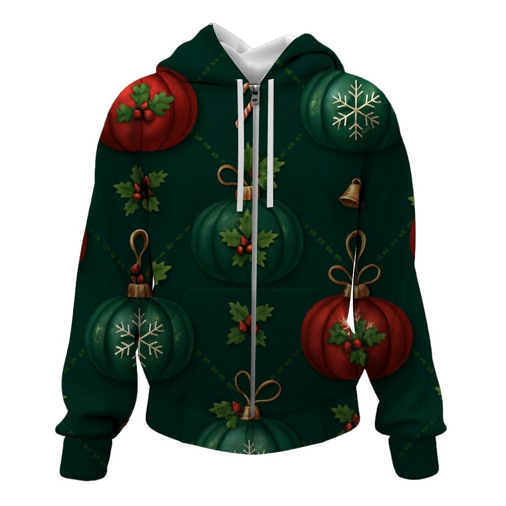 Crimson Ornament Pumpkins Lattice On Midnight Green Background zip-up hoodies