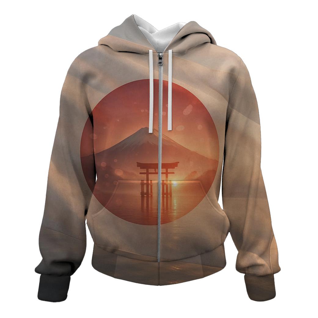 Radiant Sakura Flag Horizon Japan zip-up hoodies