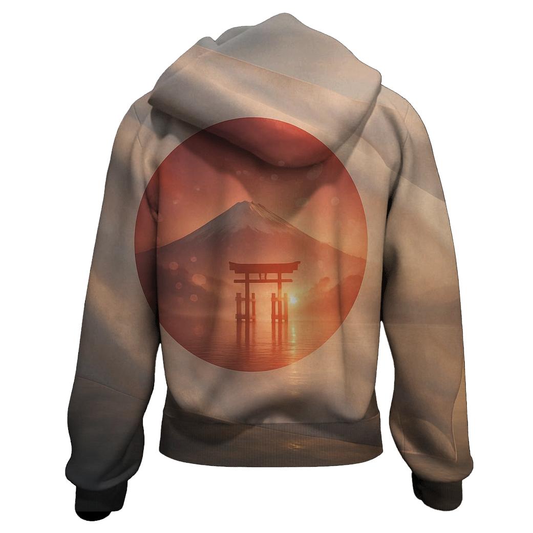 Radiant Sakura Flag Horizon Japan zip-up hoodies