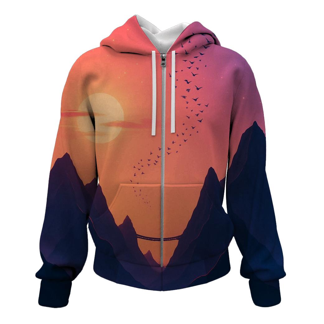 Violet Afterglow Over Skybridge Peaks premium hoodies