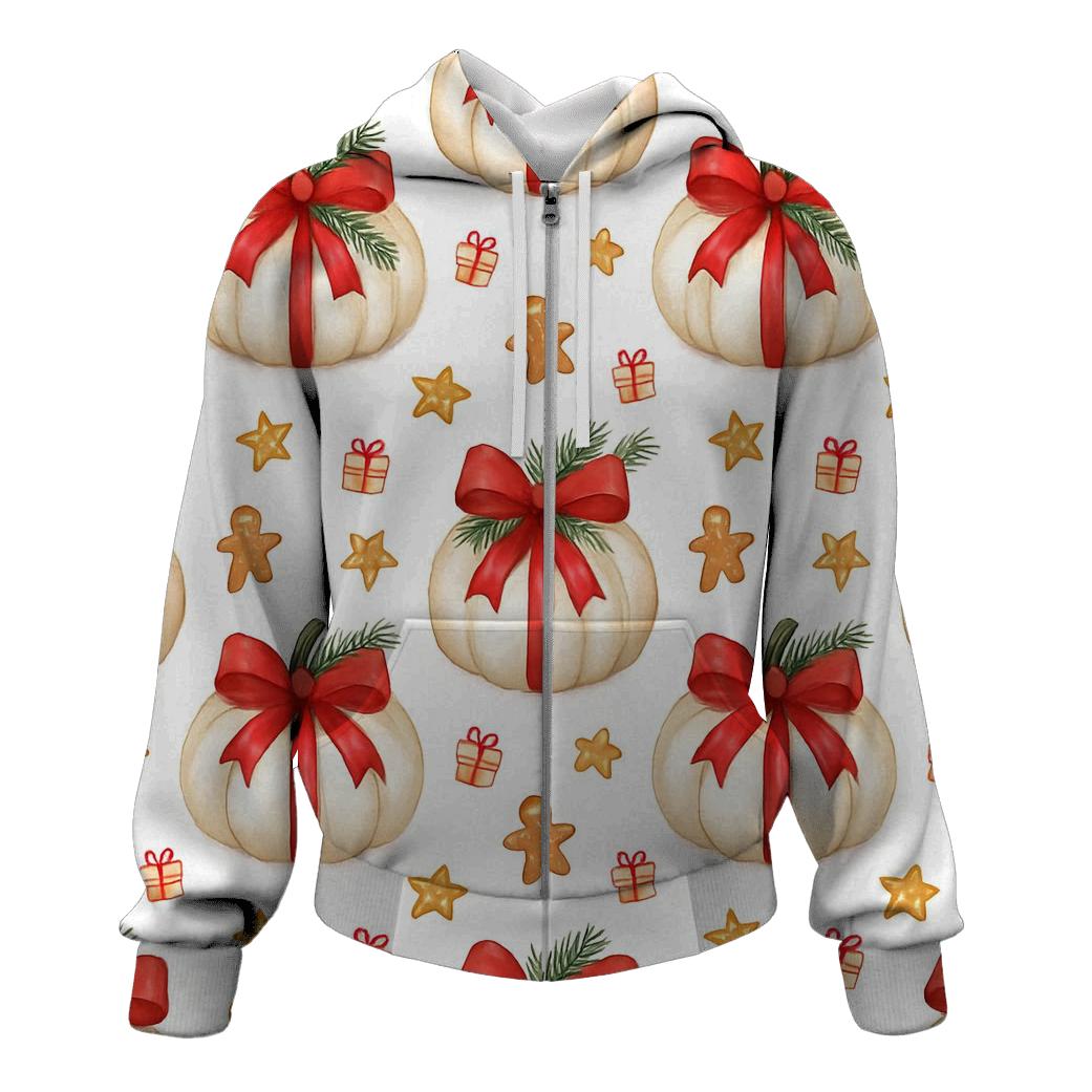 Ivory Snowy Pumpkin Gift Grid On White Background premium hoodies