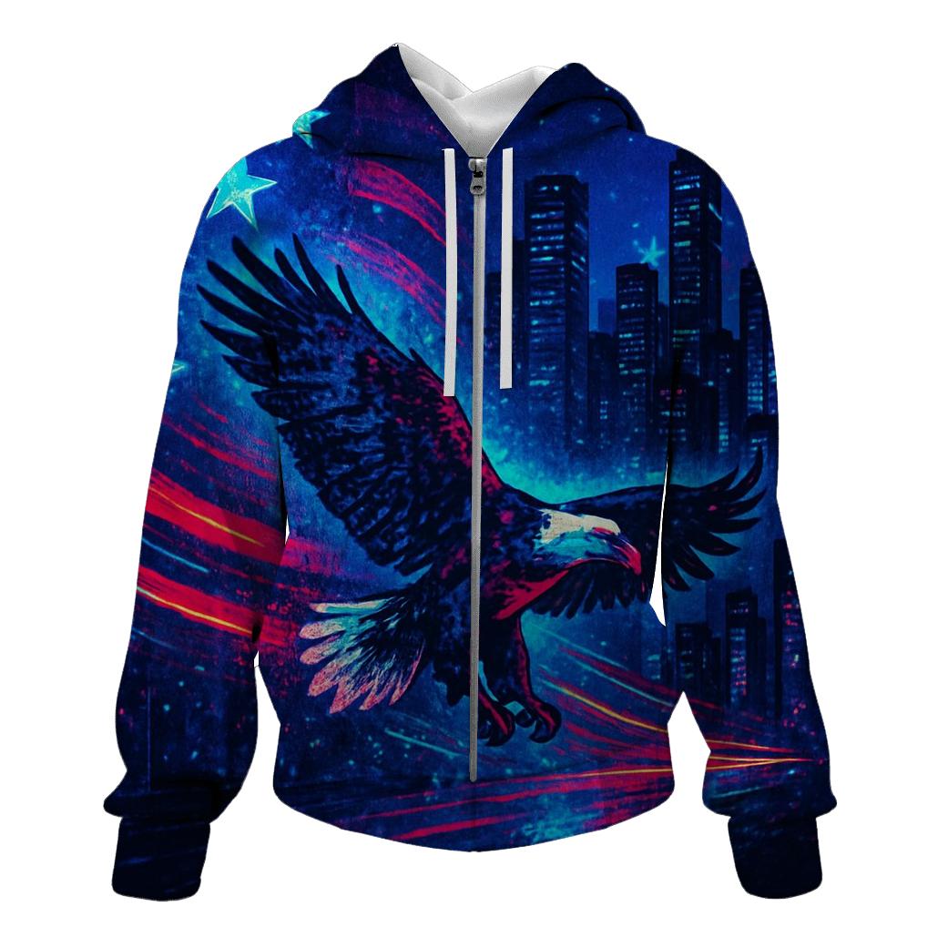 Neon Skyline Starspangled Surge graphic hoodies