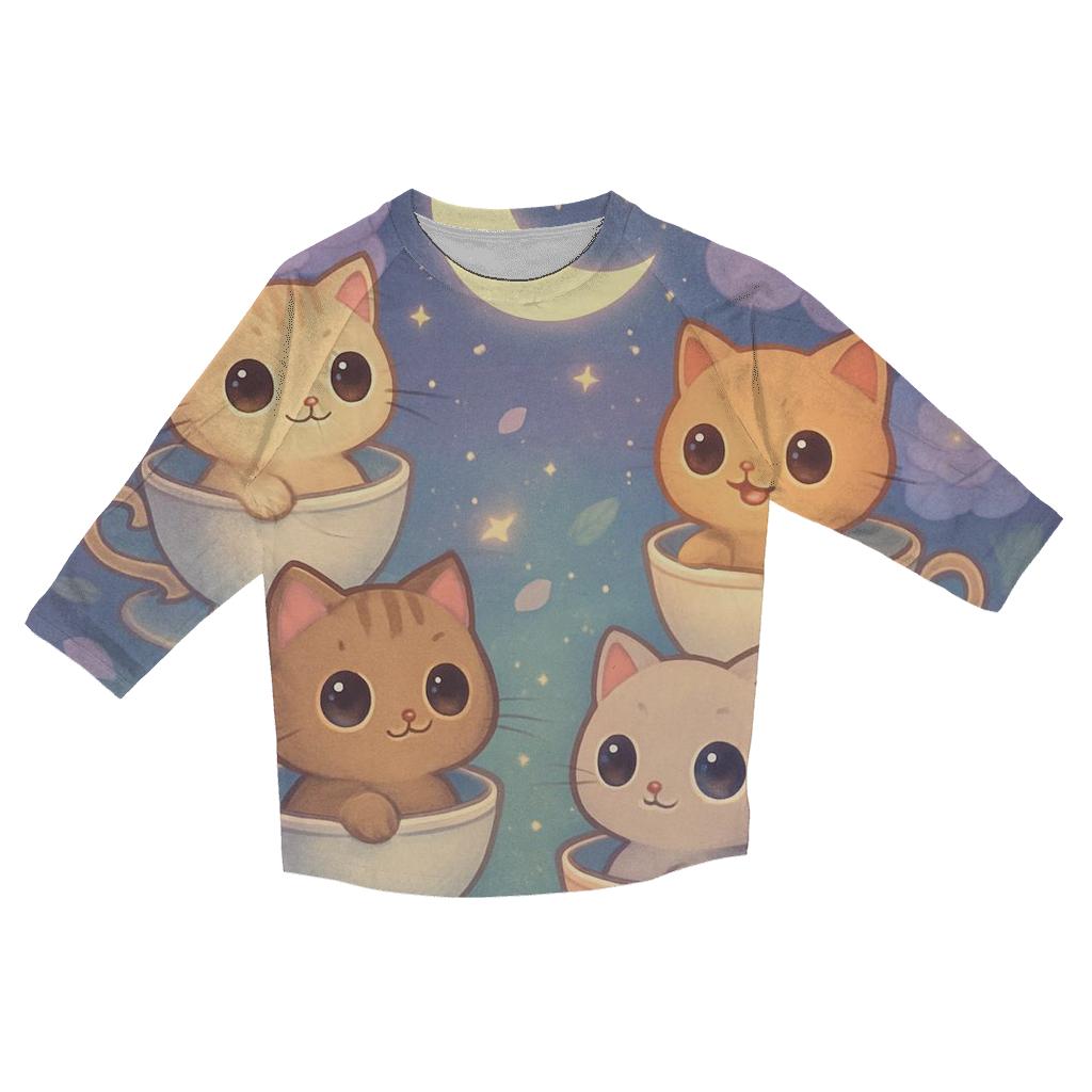 Moonlit Teacup Kitten Carousel stylish quarter sleeve tops