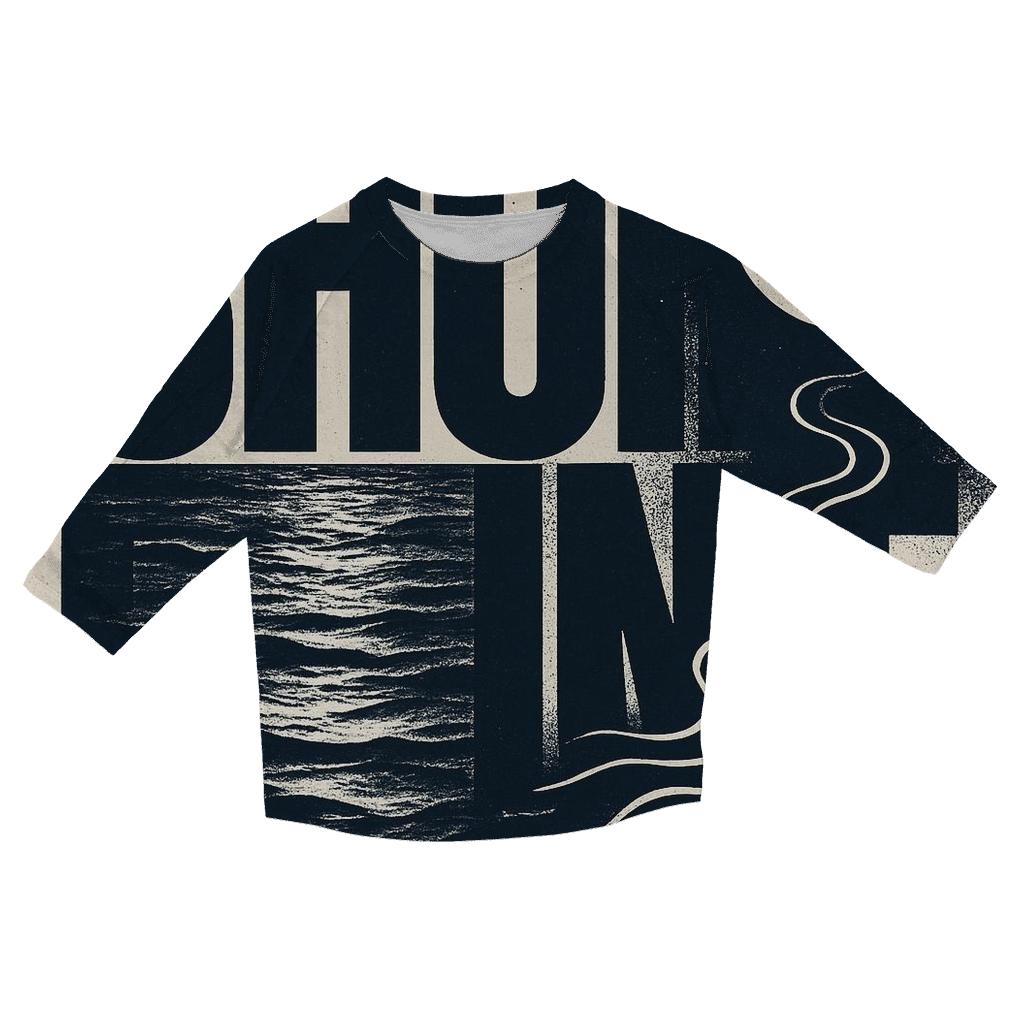 Lunar Tide Typography Wave trendy 3/4 sleeve tops