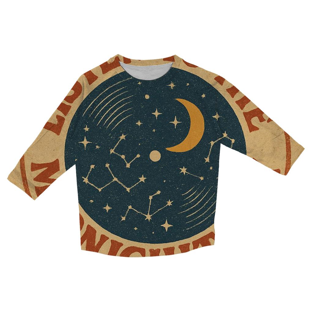 Distressed Seventies Stargazer Record Shop Badge printed three quarter sleeve shirts