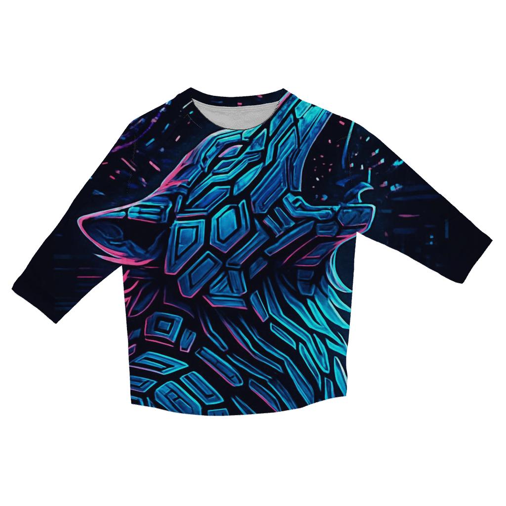 Neon Circuit Howl Wolf Totem printed three quarter sleeve shirts