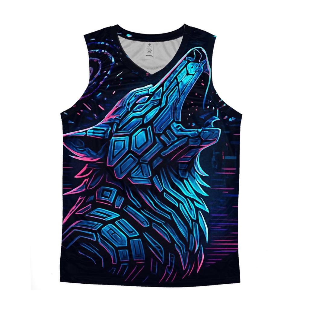 Neon Circuit Howl Wolf Totem personalized athletic tanks