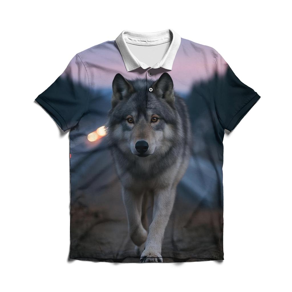 Wolf On The Wildlife Overpass At Banff custom polo shirts