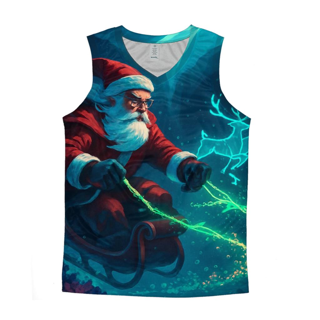 Midnight Reef Sleigh Santa graphic print tank tops