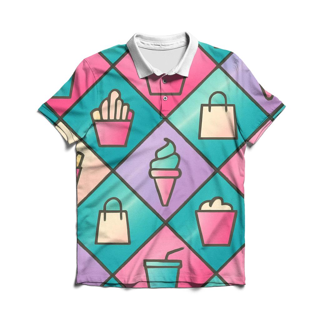 Mall Food Court Neon Tiles branded logo polo shirts