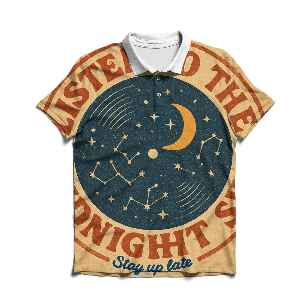 Distressed Seventies Stargazer Record Shop Badge stylish collar polo tees
