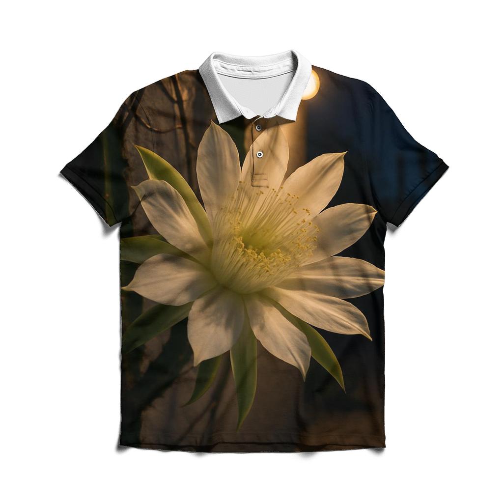 Night Blooming Cereus Opening On A Desert Patio premium cotton polo shirts