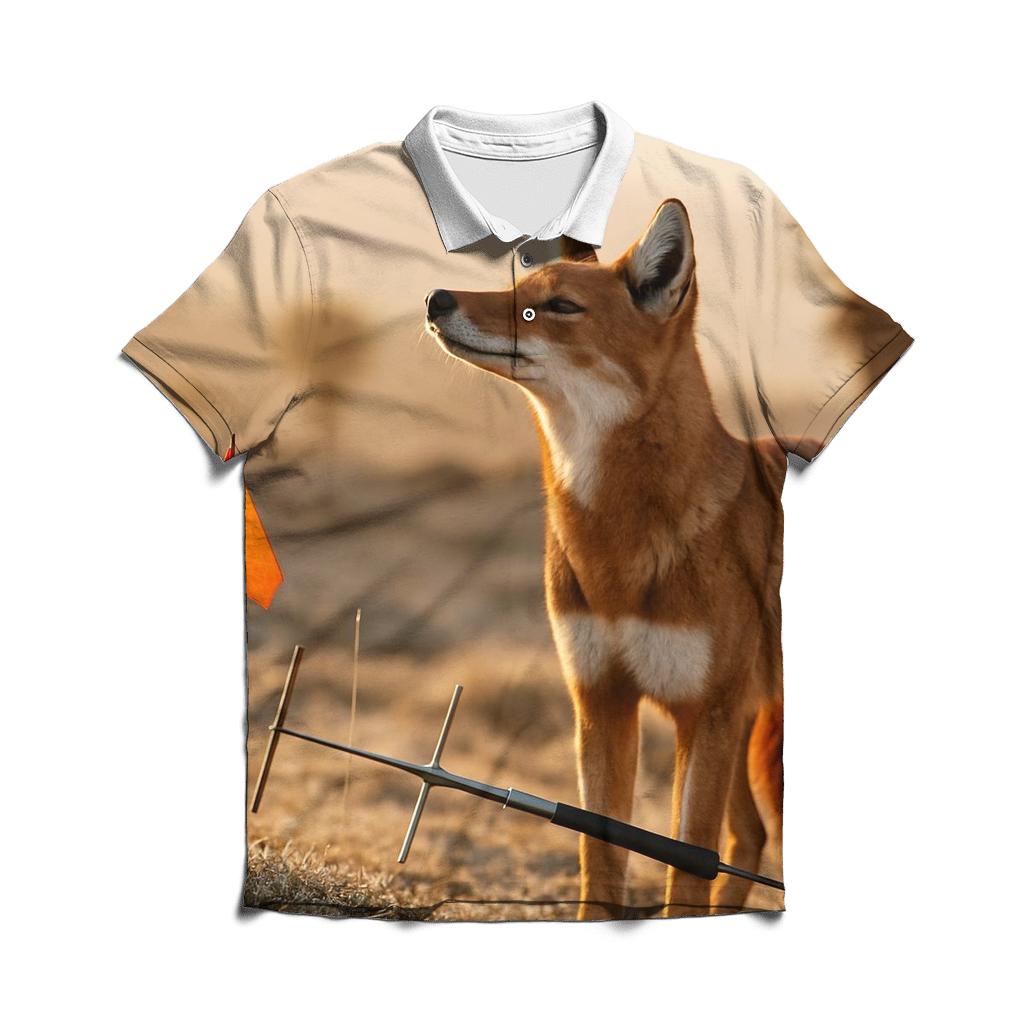 Ethiopian Wolf At The Afroalpine Research Line premium cotton polo shirts