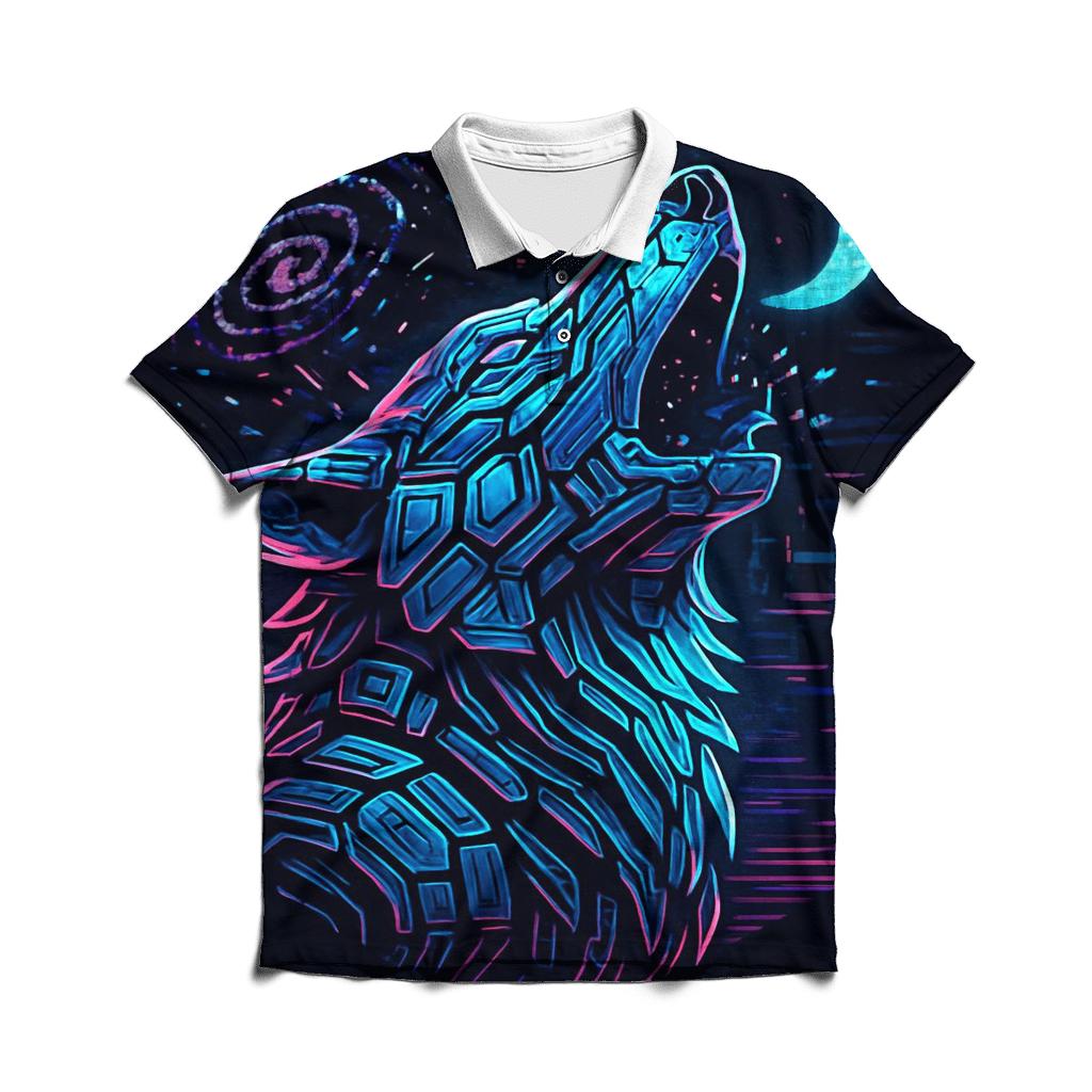 Neon Circuit Howl Wolf Totem designer slim fit polos