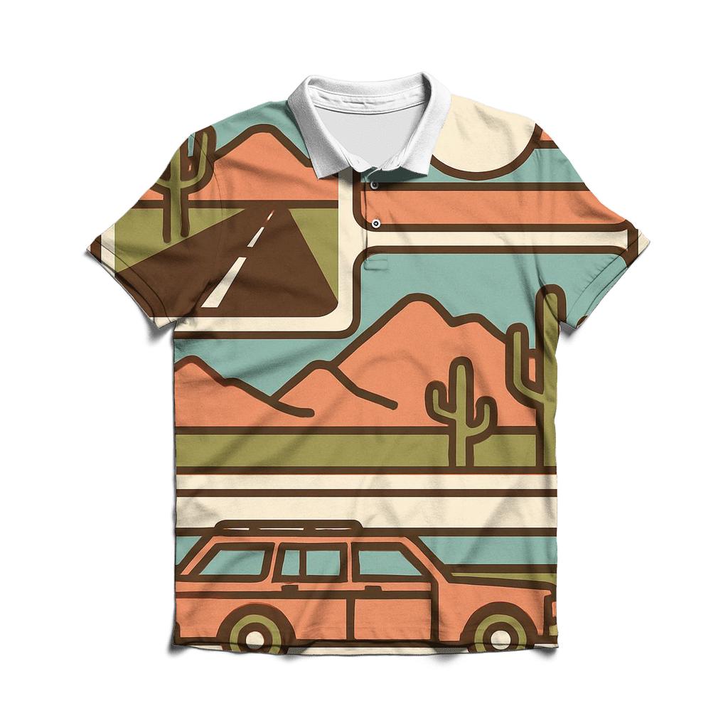 Seventies Road Trip Postcard Panels premium cotton polo shirts