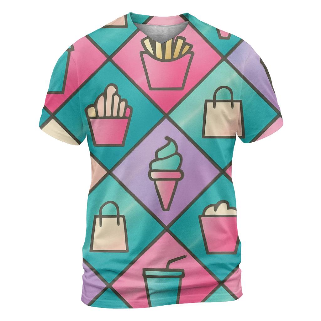 Mall Food Court Neon Tiles creative print fashion shirts
